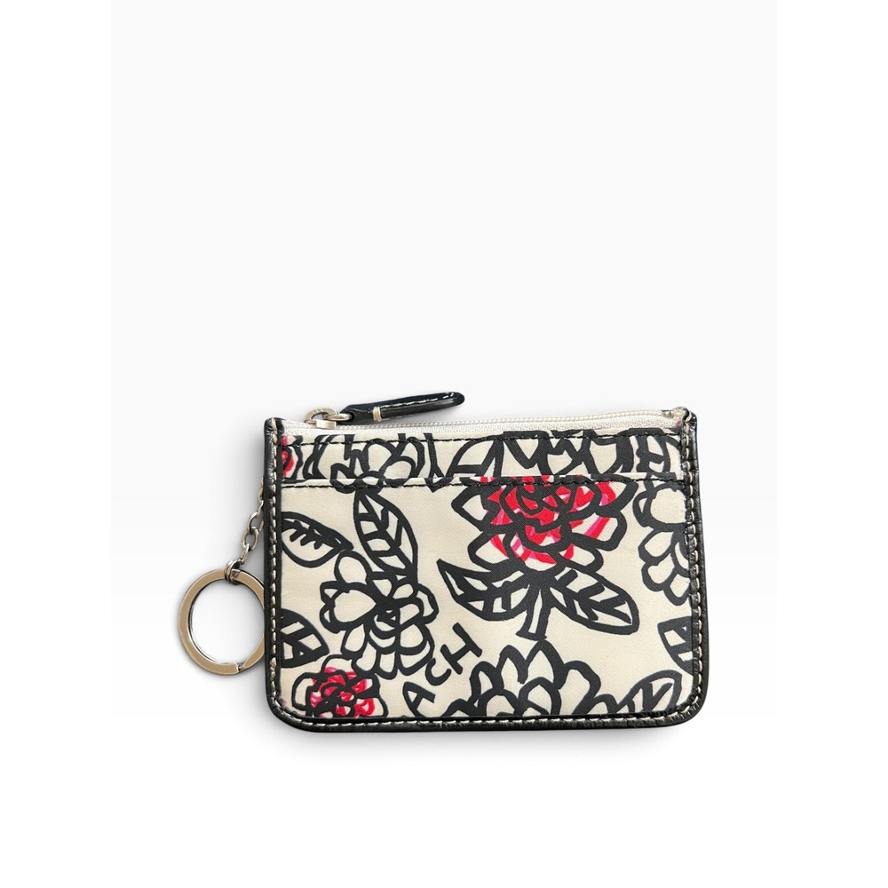 VINTAGE COACH Poppy Graffiti Floral Rose Mini Skinny ID Case Wallet Keychain